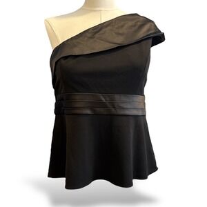 Adrianna Papell Wm Sz 18 Black‎ One Shoulder Crepe Tuxedo Top Cocktail Satin NWT